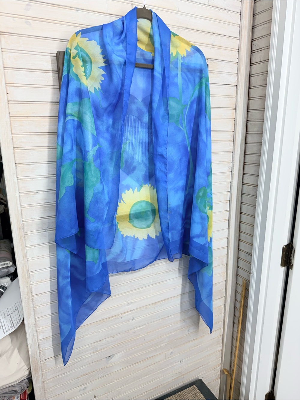 Blue Sunflower Print Lightweight Scarf Wrap